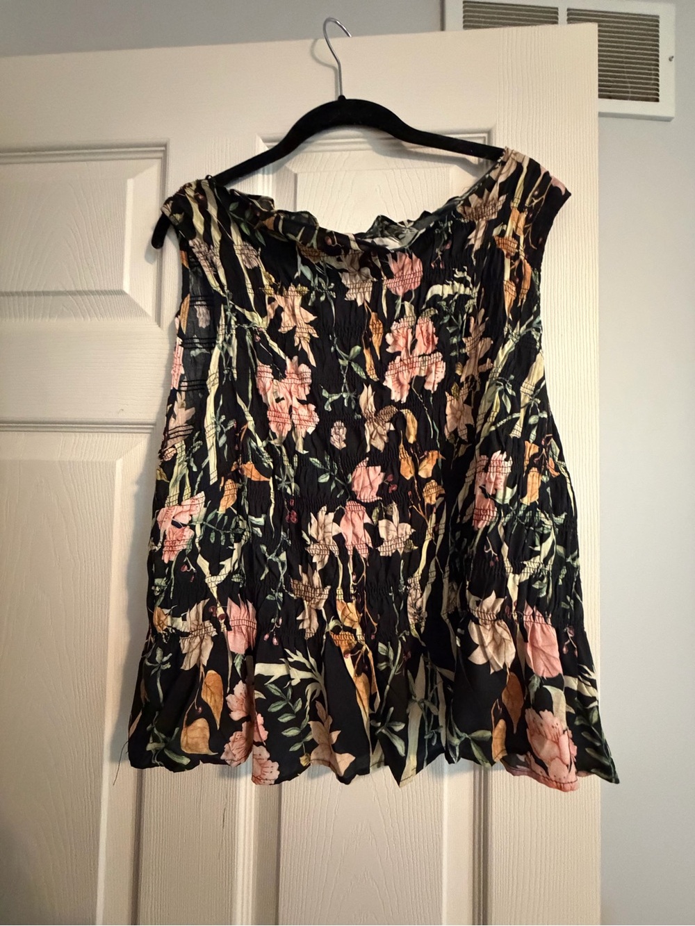 H&M Black Floral Smocked Tank with Pink & Cream Blooms